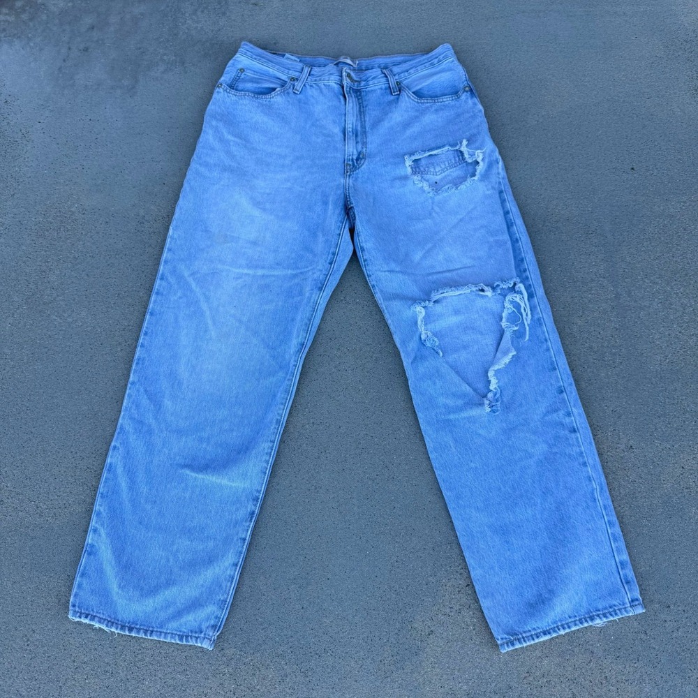 Levi's 94 Baggy Distressed Light Wash Jeans Wide Leg Denim Size 32‎